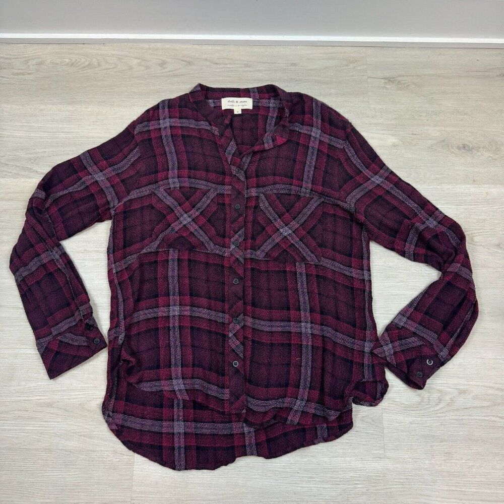 Cloth & Stone Plaid Button Up Top Womens Small Red Black